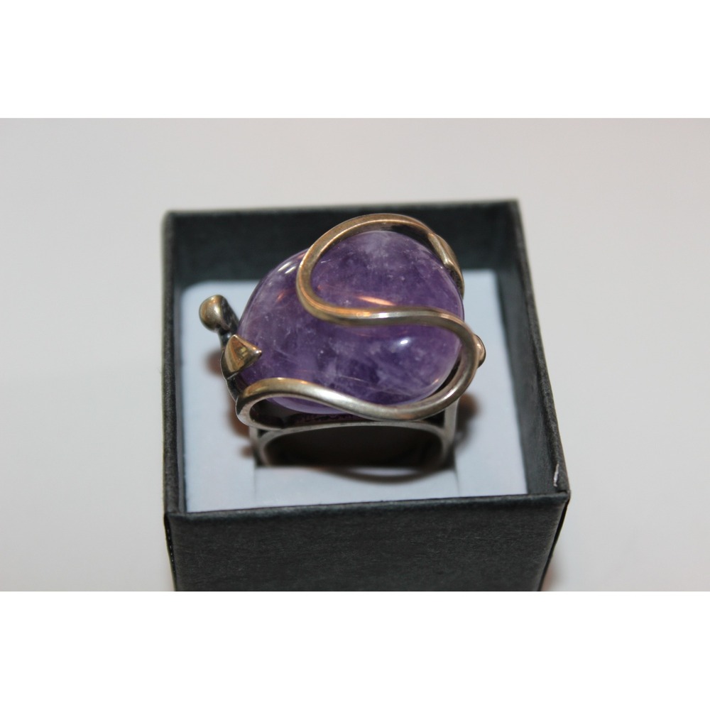 Vintage Sterling Silver Amethyst Statement Ring Size 7.75 Tumbled Stone 925